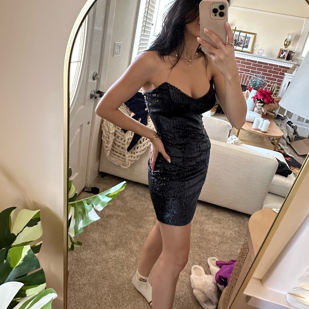 Sequin strapless dress.